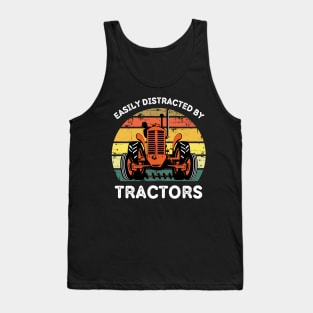 Retro Easily Distracted By Tractors Tank Top